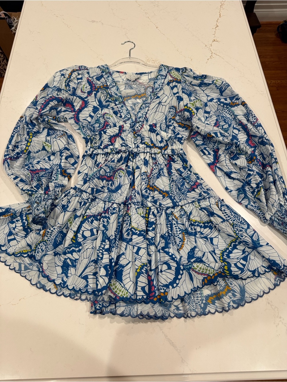Taj by Sabrina Crippa Blue White Floral and Butterfly Mini Dress